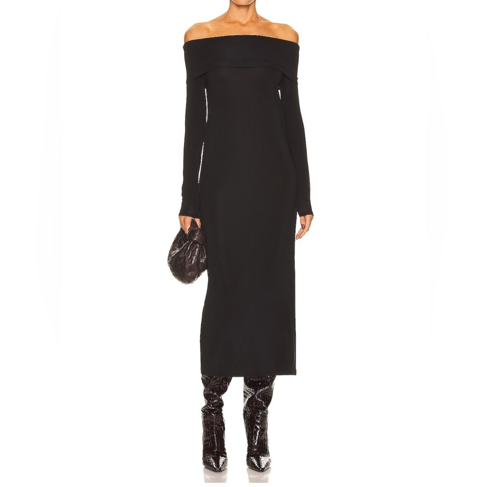 LOULOU STUDIO aka Loulou de Saison Black Off-Shoulder Midi Dress
